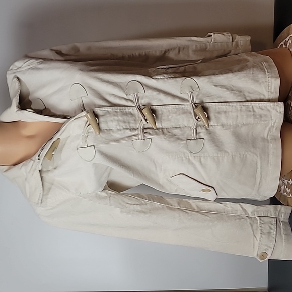 Lauren Ralph Lauren White Corduroy Jacket Leather Toggle & Zip Closure - Picture 3 of 16